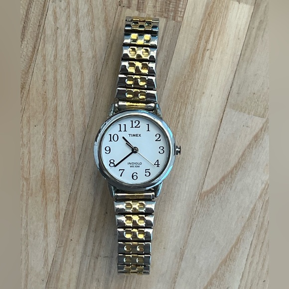 Timex Ladies Watch Indiglo White Dial Two Tone Stainless Bracelet Date Window - Picture 4 of 9